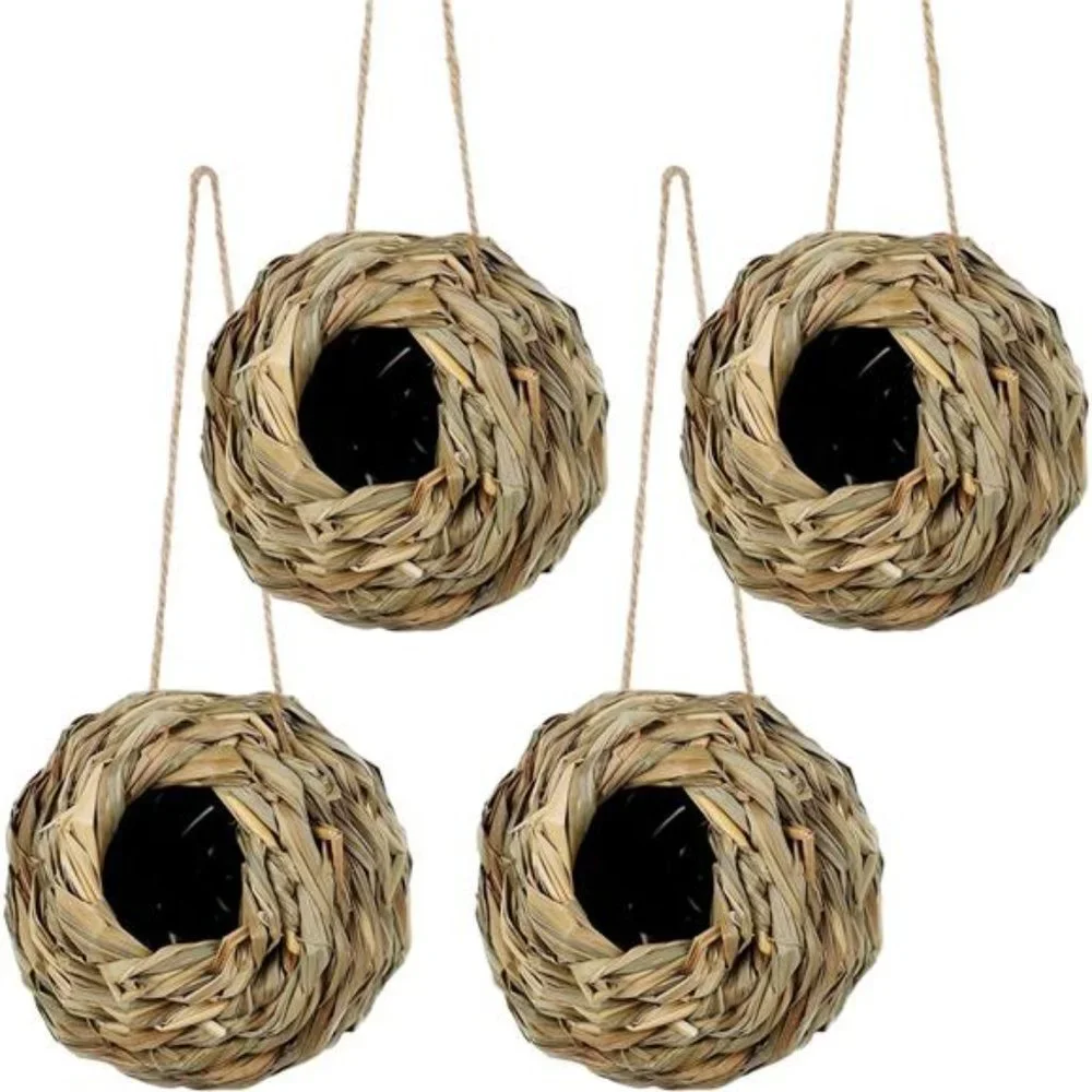 4 Pack Hanging Hummingbird Nest House for Outside, Ball Shape, Hand Woven